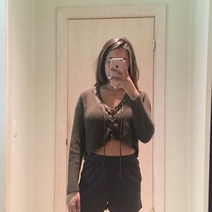 Crop Army Green Knit Sweater